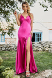 Mermaid Fuchsia pärlstav balklänning med slits