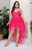Plus Size Glittrande Fuchsia Tiered Balklänning