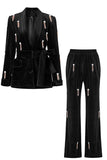 Svart pärlstav 2 stycken Lace Up Velvet Kvinnor Kostym