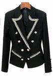 Fashionabla Diamond Beaded Dubbelknäppt Slim Kvinnor Kavaj