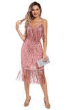 Rouge Fransar Spaghetti Straps 1920-talet Gatsby Klänning