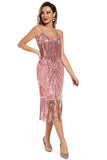 Rouge Fransar Spaghetti Straps 1920-talet Gatsby Klänning