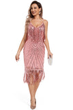 Rouge Fransar Spaghetti Straps 1920-talet Gatsby Klänning