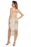 Rouge Fransar Spaghetti Straps 1920-talet Gatsby Klänning