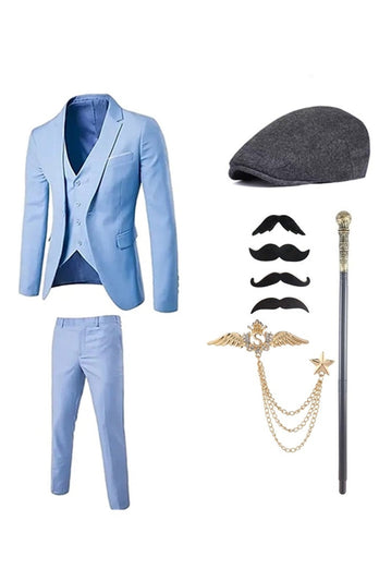 Mörkblå skårade slag för män 1920-tals kostymer med tillbehörsset