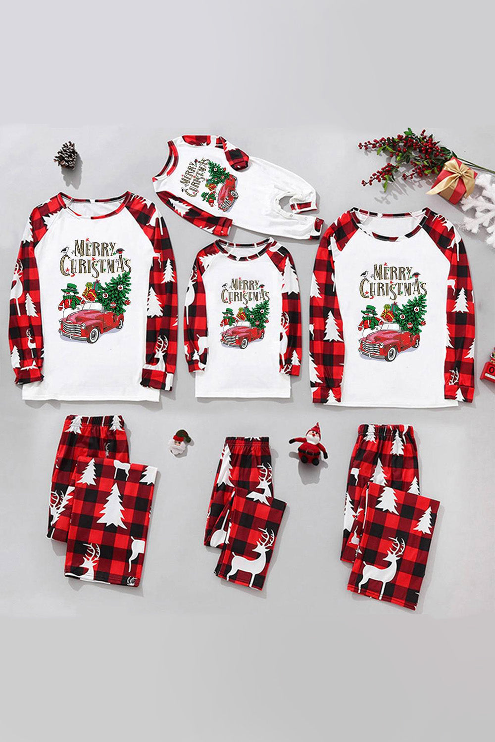 Röd Pläd Tryckt Familjepyjamas