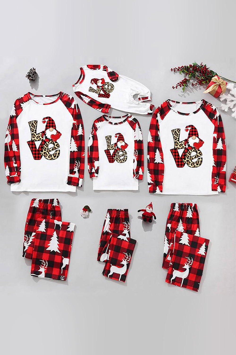 Röd Pläd Tryckt Familjepyjamas