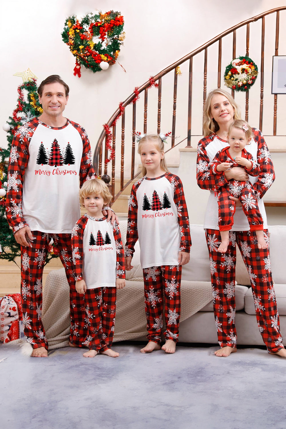 Pläd Matchande Familj Julpyjamas Med Snöflinga
