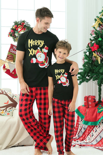 Svart Röd Pläd Family Christmas Pyjamas med korta ärmar