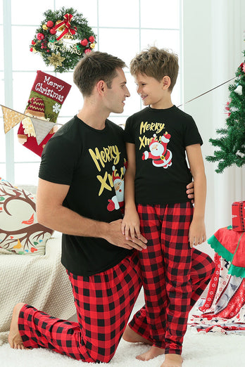 Svart Röd Pläd Family Christmas Pyjamas med korta ärmar