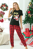 Svart Röd Pläd Family Christmas Pyjamas med korta ärmar