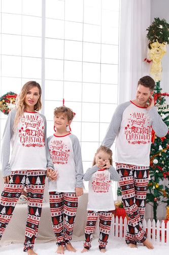 Tryck Grå Långärmad Matchande Familj Jul Pyjamas