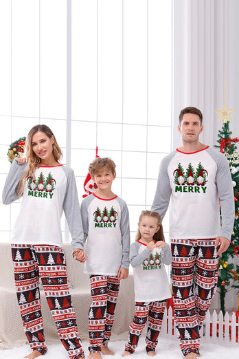 Tryck Grå Långärmad Matchande Familj Jul Pyjamas
