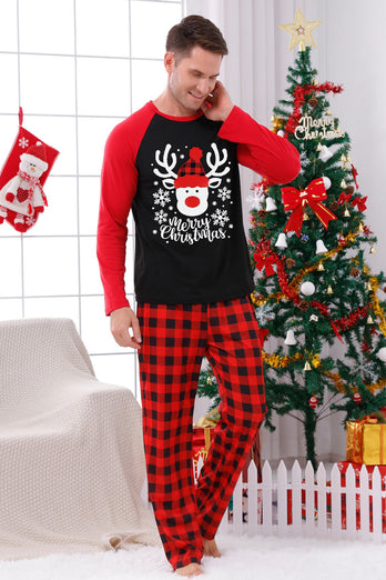 Röd pläd jul familj Print Pyjamas Set Med Hund