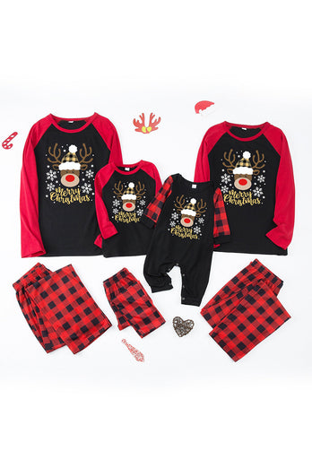 Röd pläd jul familj Print Pyjamas Set Med Hund