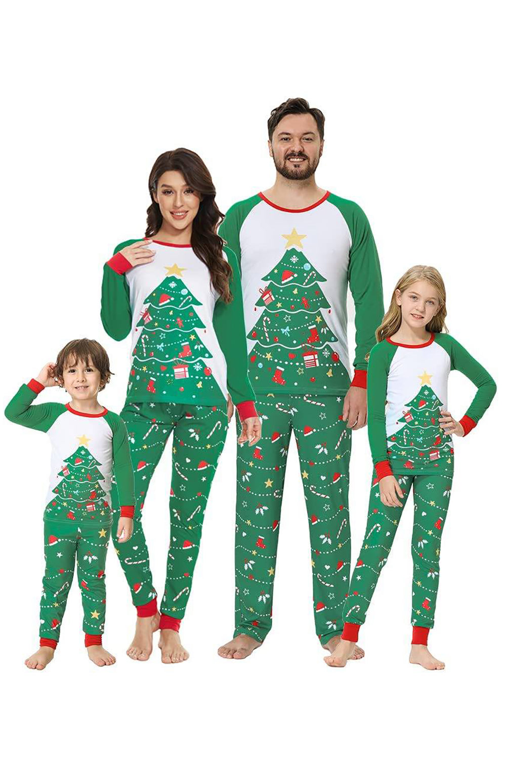 Grön julgran familj matchande pyjamas set