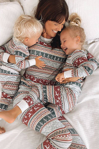 Grå Mönster Ränder Jul Familj Matchande Pyjamas