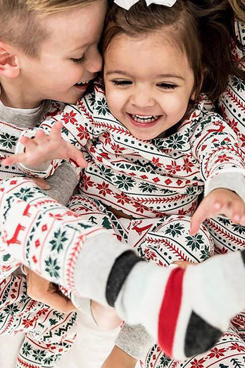 Jul Familj Matchande Pyjamas Set Grå Mönster Pyjamas
