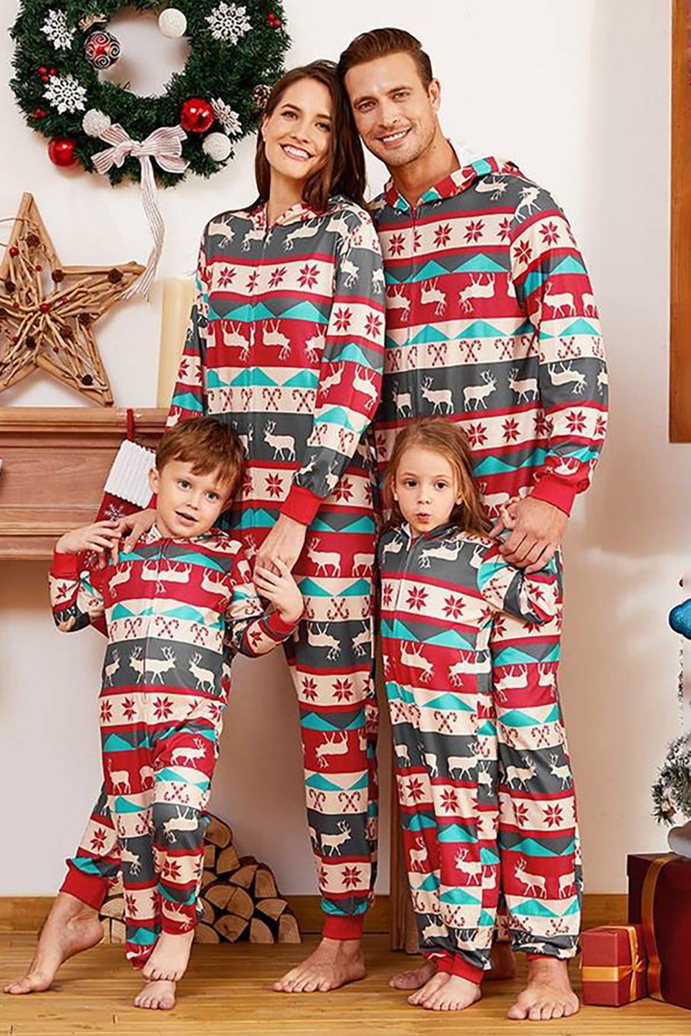 Grå och röda mönster ränder jul Fmaily pyjamas set
