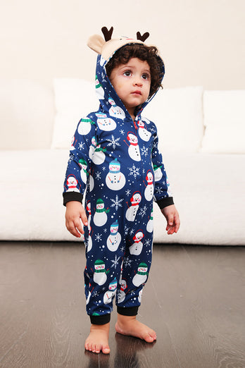Snögubbe Tryck Blå Familj Matchande Jul Pyjamas