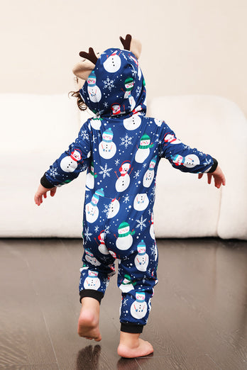 Snögubbe Tryck Blå Familj Matchande Jul Pyjamas