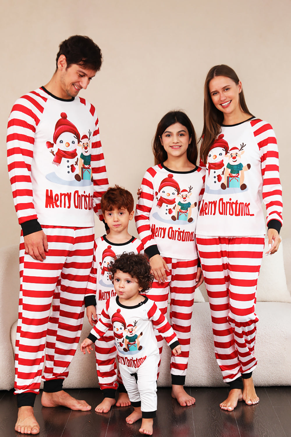 Röda ränder Snögubbar Jul Familj Pyjamas Set