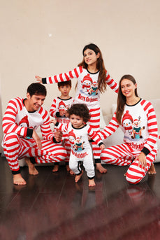 Röda ränder Snögubbar Jul Familj Pyjamas Set