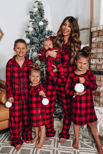 Röd Rutig Jul Familj Matchande 2 Stycken Pyjamas Set