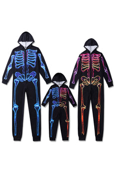 Familj Mysig Skeleton Print Zip Up Hoodie Jumpsuits