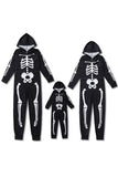 Familj Mysigt Skelett Svart Tryck Zip Up Hoodie Onesie