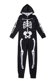 Familj Mysigt Skelett Svart Tryck Zip Up Hoodie Onesie