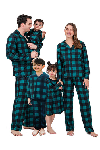 Mörkgrön Pläd Jul Familj Matchande 2 stycken Pyjamas Set