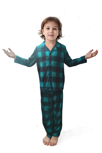 Mörkgrön Pläd Jul Familj Matchande 2 stycken Pyjamas Set