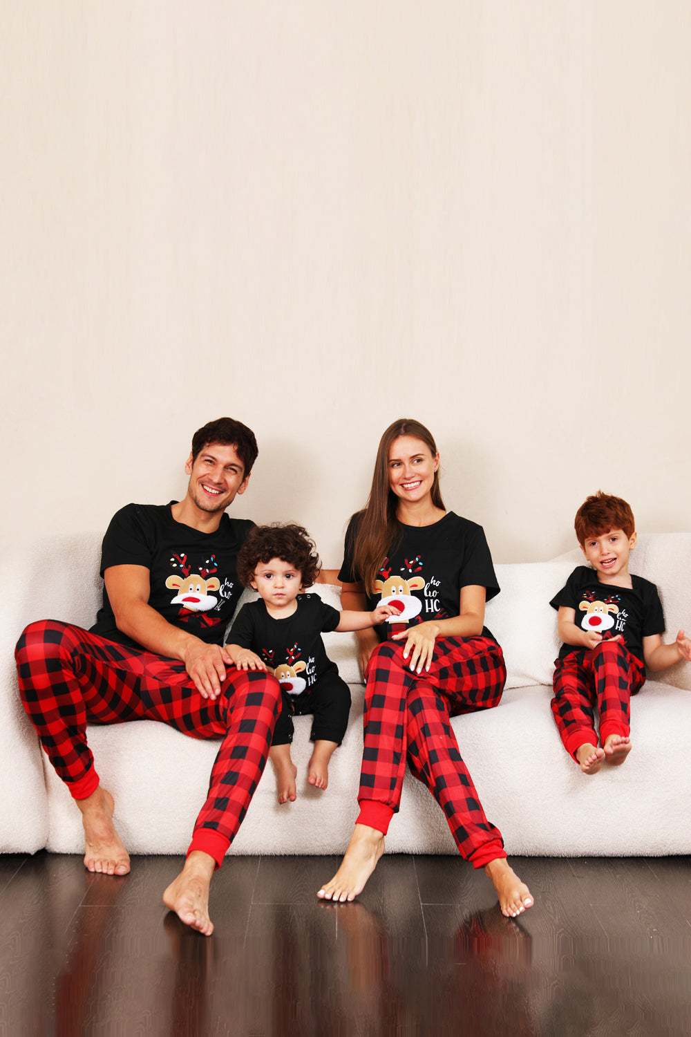 Röd Rutig Jul Familj Matchande Pyjamas Set med Korta Ärmar