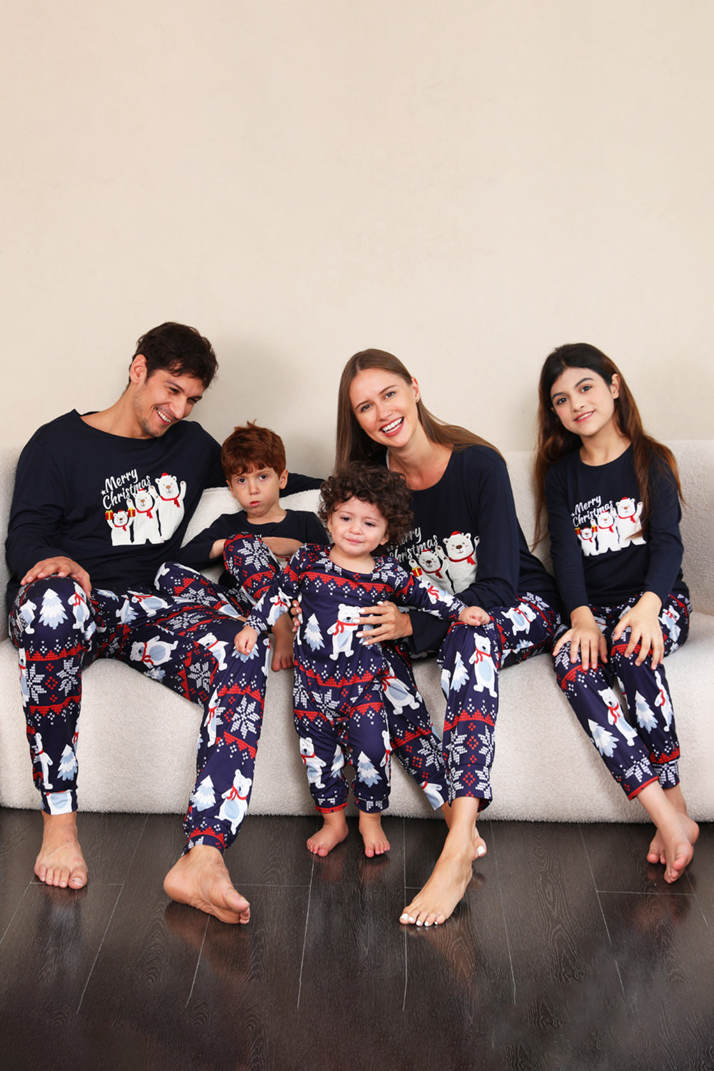 Marinblå Tryck Jul Familj Matchande Pyjamas Set
