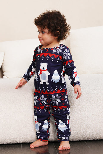 Marinblå Tryck Jul Familj Matchande Pyjamas Set