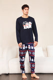 Marinblå Tryck Jul Familj Matchande Pyjamas Set