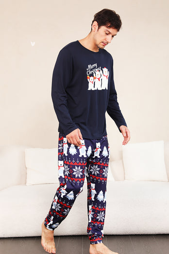 Marinblå Tryck Jul Familj Matchande Pyjamas Set