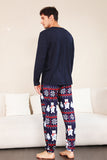 Marinblå Tryck Jul Familj Matchande Pyjamas Set