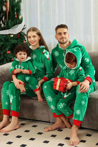 Jul Familj Grön Flanell Snöflinga Onesie Pyjamas