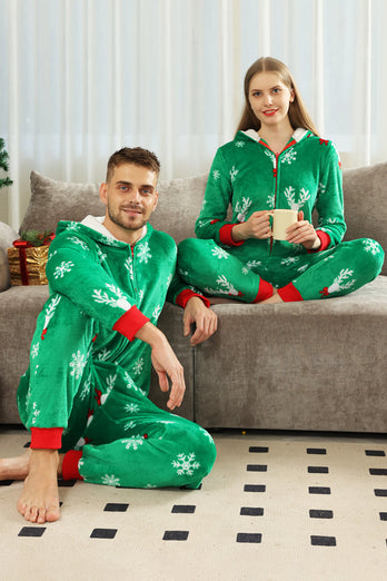 Jul Familj Grön Flanell Snöflinga Onesie Pyjamas