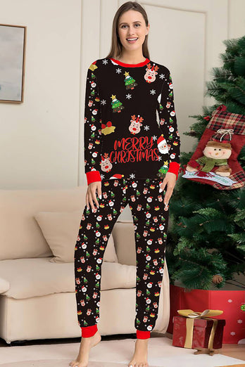 Jultomten och julgran Svart familj matchande pyjamas set