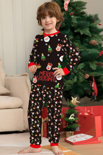 Jultomten och julgran Svart familj matchande pyjamas set