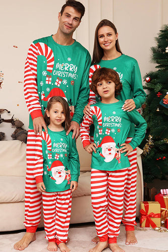 Grön och röd randig jul familj matchande pyjamas set