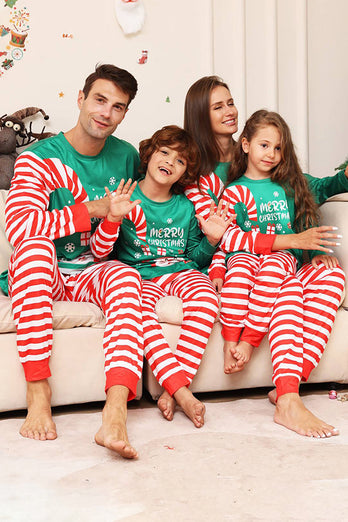 Grön och röd randig jul familj matchande pyjamas set