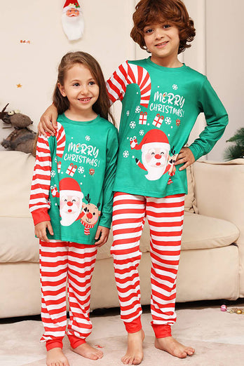 Grön och röd randig jul familj matchande pyjamas set