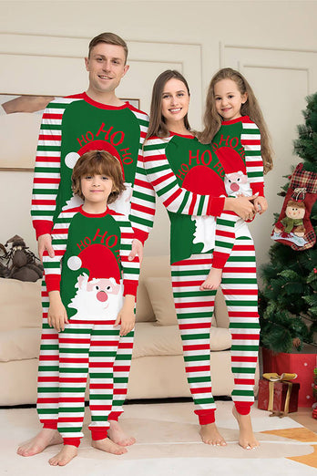 Grön och röd randig Jultomte Familj Pyjamas Set