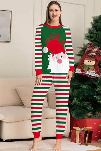 Grön och röd randig Jultomte Familj Pyjamas Set
