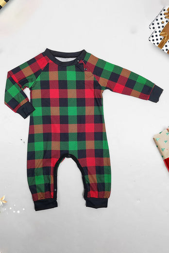 Grön och röd rutnät rådjur jul familj matchande pyjamas set