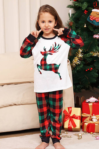 Grön och röd rutnät rådjur jul familj matchande pyjamas set